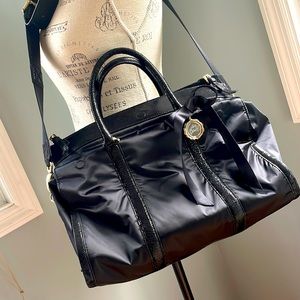 Henri Bendel snake embossed leather and satin crossbody overnight bag EUC